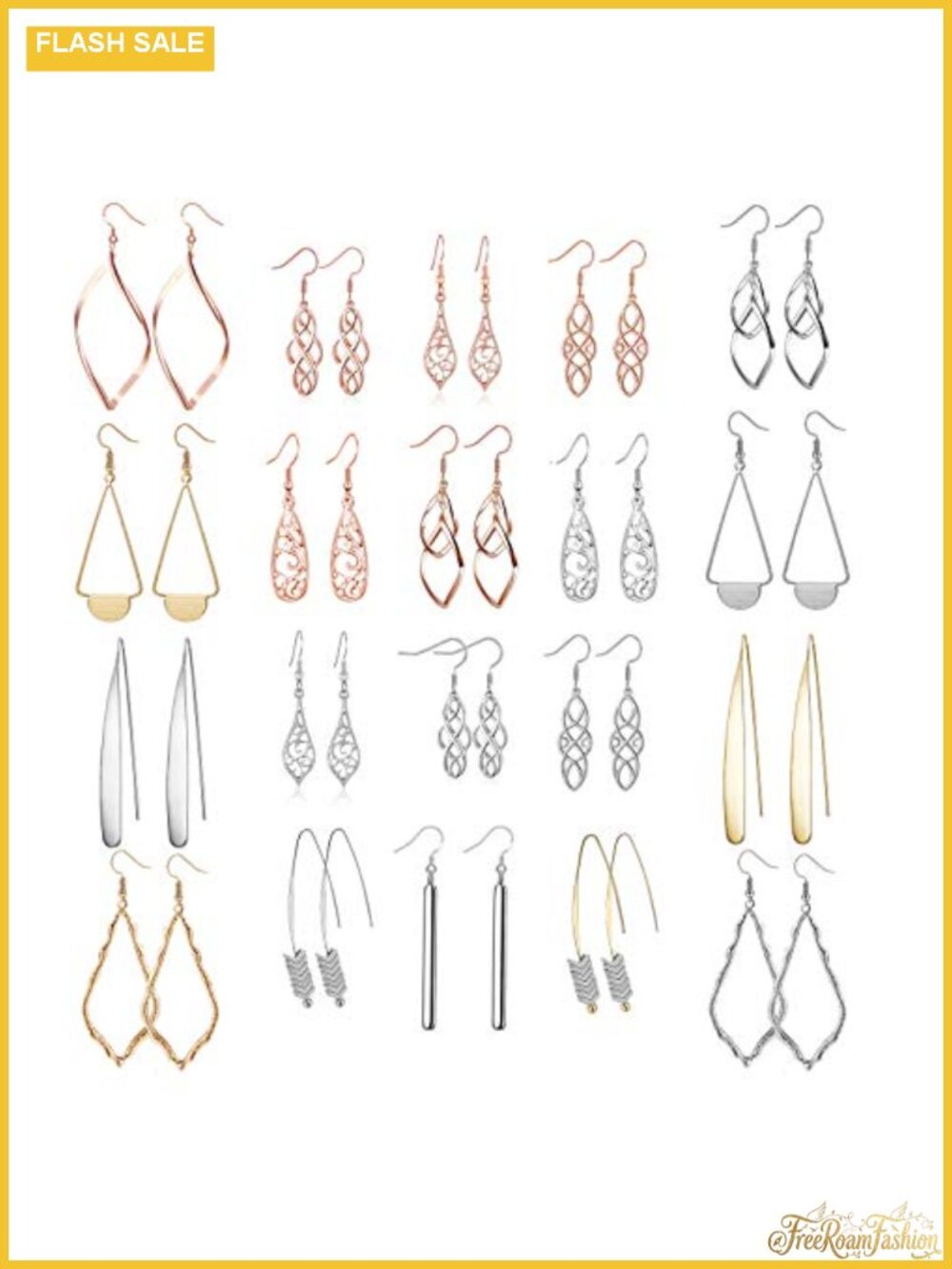 16 Pairs Silver Dangle Earrings Women Trendy Diamond Stud Hypoallergenic